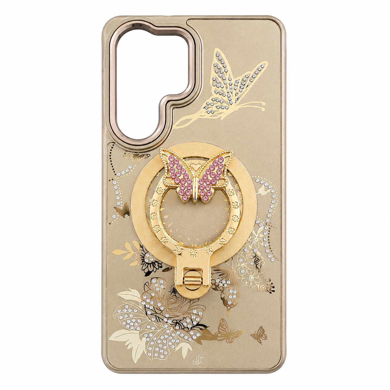 Glitter Sparkle Butterflies Ring Stand Bling Diamond Kickstand Shockproof Protective Cover in gold, compatible for SAMSUNG A37 5G